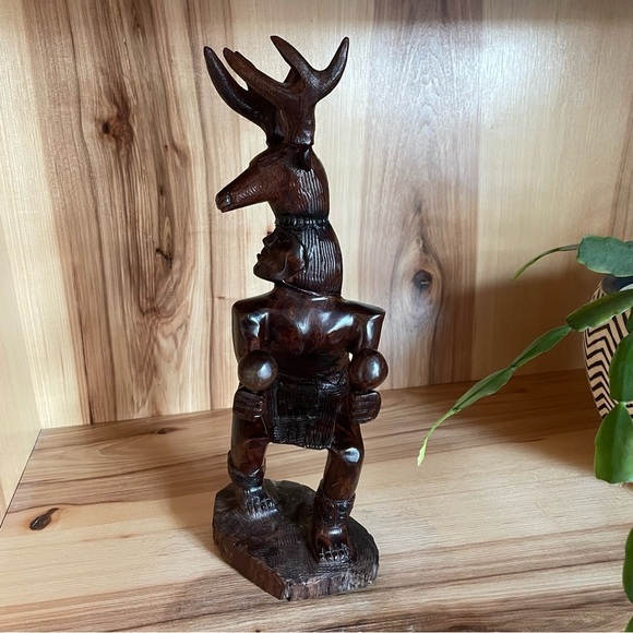 Mid Century Modern Vintage Iron Wood Hand-carved Yaqui Deer Dancer Figure - Picture 2 of 14